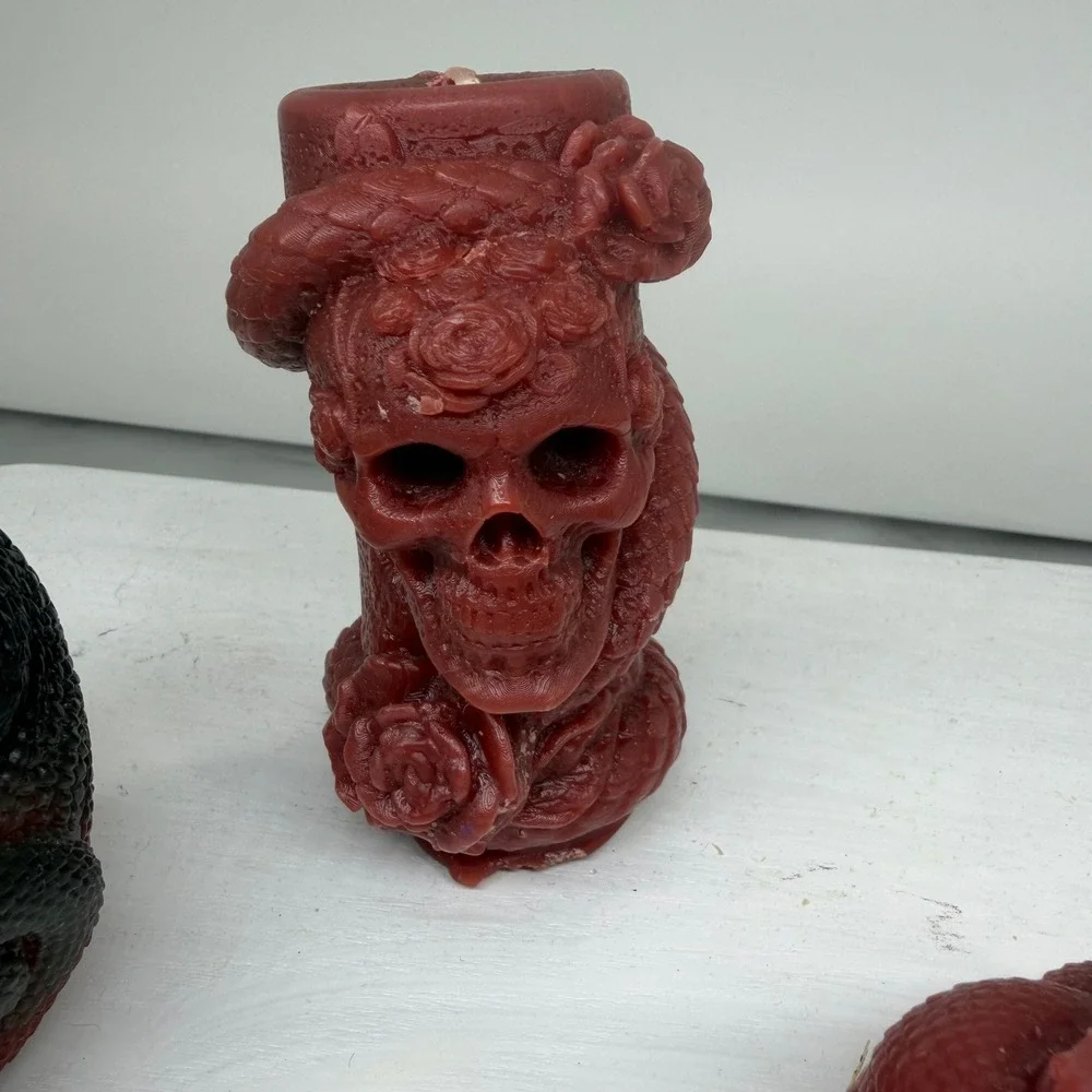 Soy Decorative Candle Set Burgundy Black Snake Skull Gothic Odditiy Witchy Decor